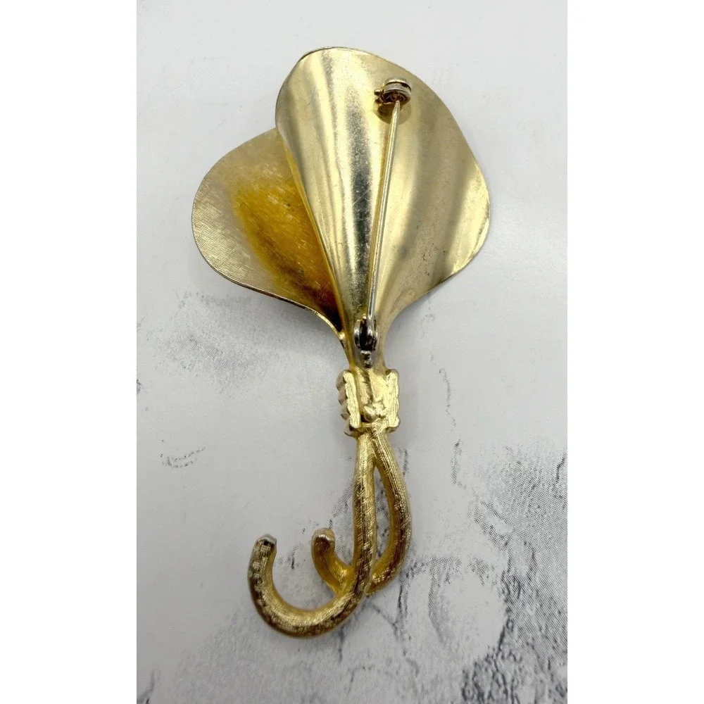 Vintage Gold Tone Umbrella Brooch‎ Large 3